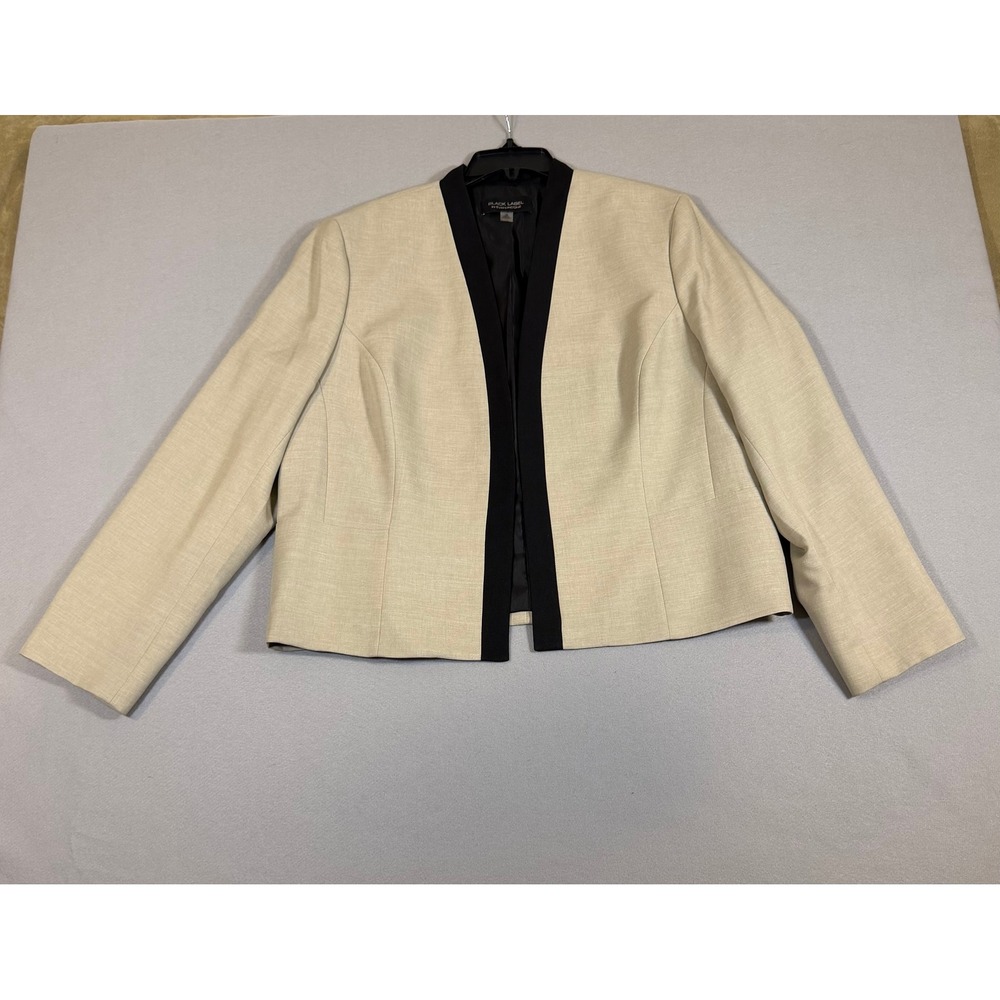 Evan-Picone Black Label Women 18 Cream Black Open Front Blazer